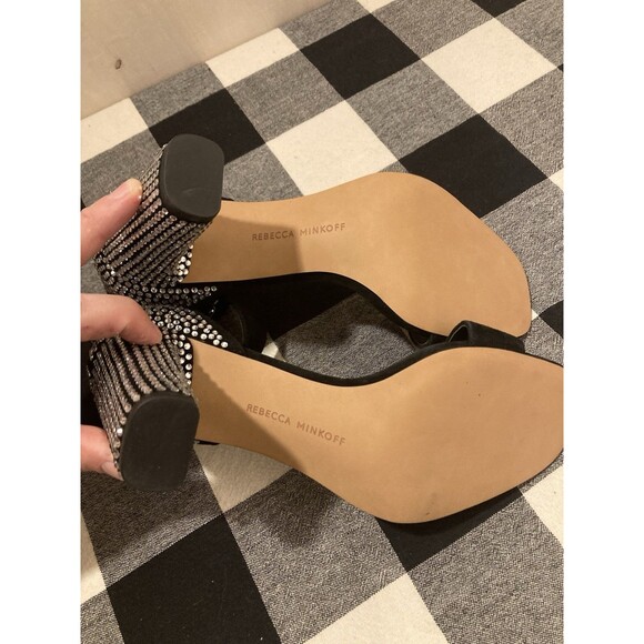 NEW Rebecca Minkoff Black Rhinestone Heels Sparkly Kid Suede Wedding Guest 7 - Picture 8 of 9